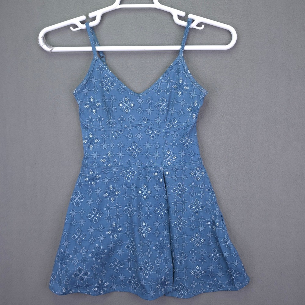 Pickleball Dress Skort Built-in Shorts Blue Geometric XS Mini Athletic Tennis